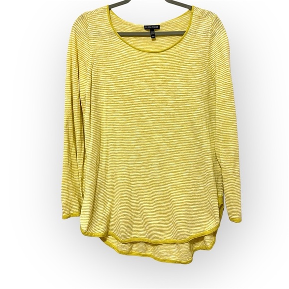 Eileen Fisher Organic Linen and Organic Cotton blend striped pullover yellow M - Picture 2 of 11